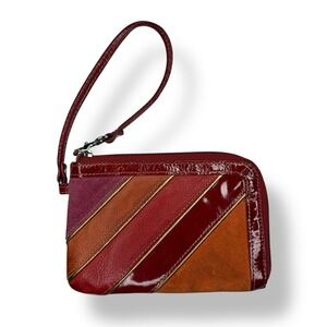 Fossil Women's Wristlet Coin Purse‎ Striped Leather Card Holder Zipper Wallet